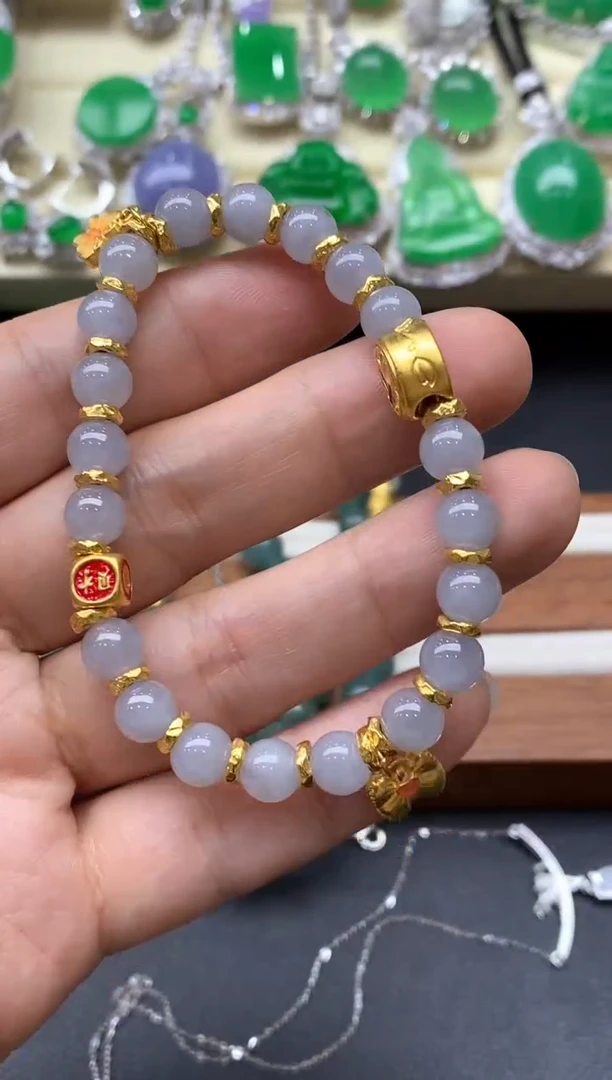 足金镶嵌手链翡翠537-中国好珍宝