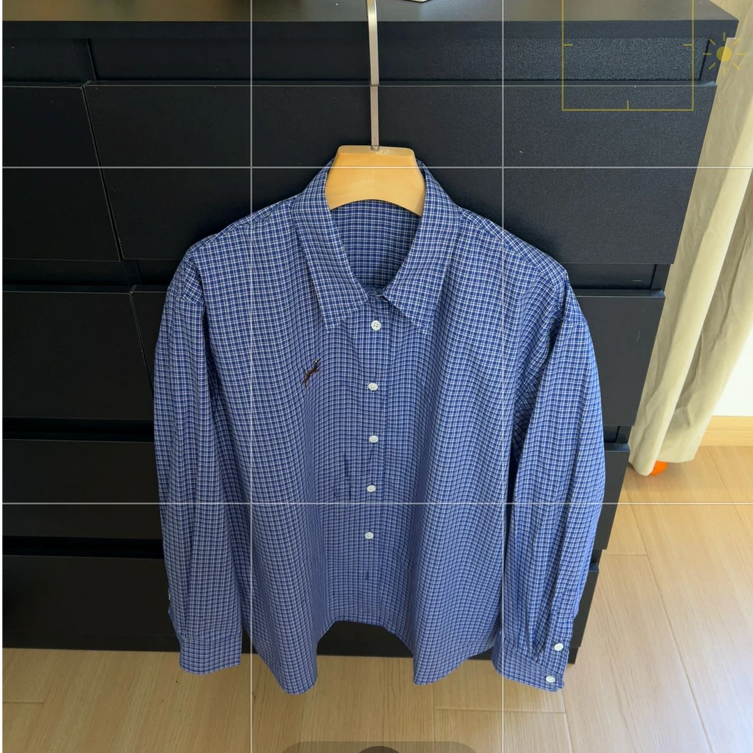 【miu系】显白蓝色刺绣小格子衬衫 2025年新款