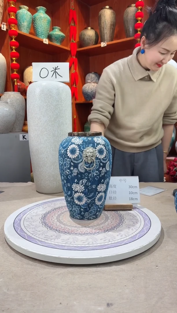 【闪购商品】瓶青花蝶恋花银环 陶瓷花瓶 无花 微瑕