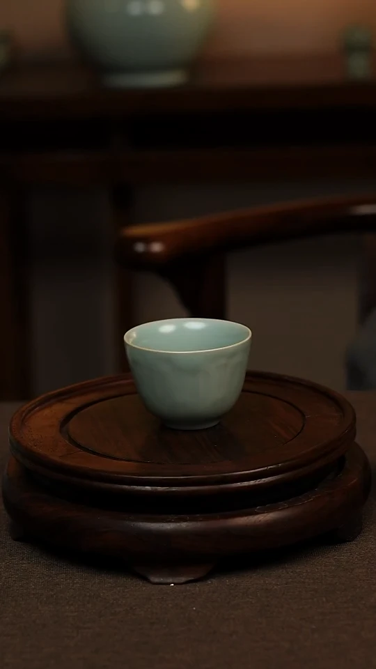 瓷片仿古天青莲心杯60ml 微瑕 不带礼盒