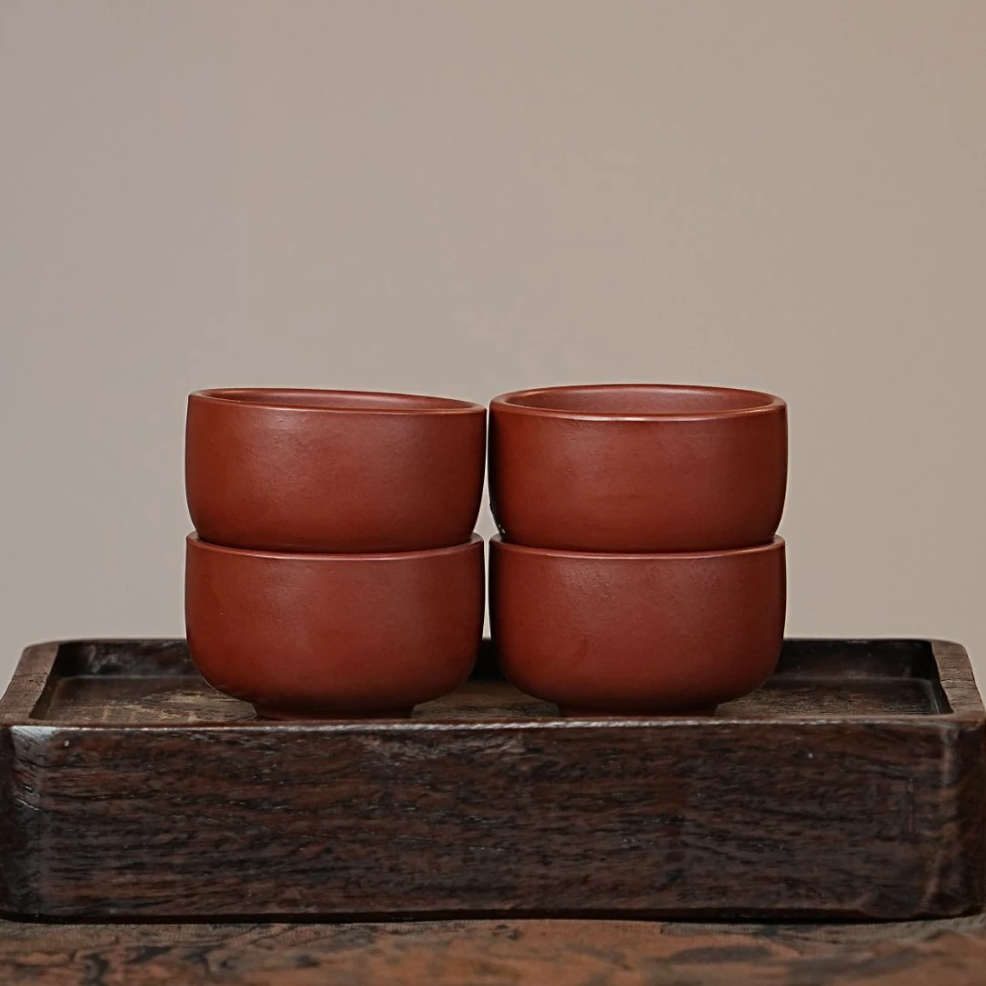 宜兴原矿朱泥光素紫砂杯（四只套组） NX小口杯