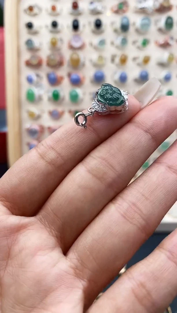 【闪购商品】翡翠戒指银S925镶嵌缅甸天然A货翡翠111  3+2