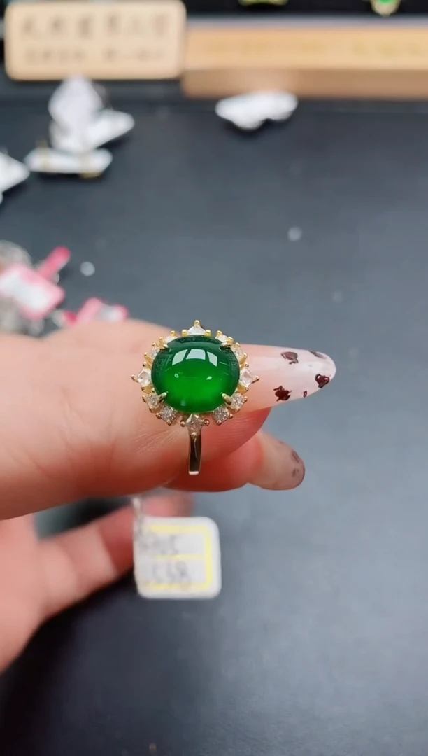 银S925镶嵌戒指翡翠1