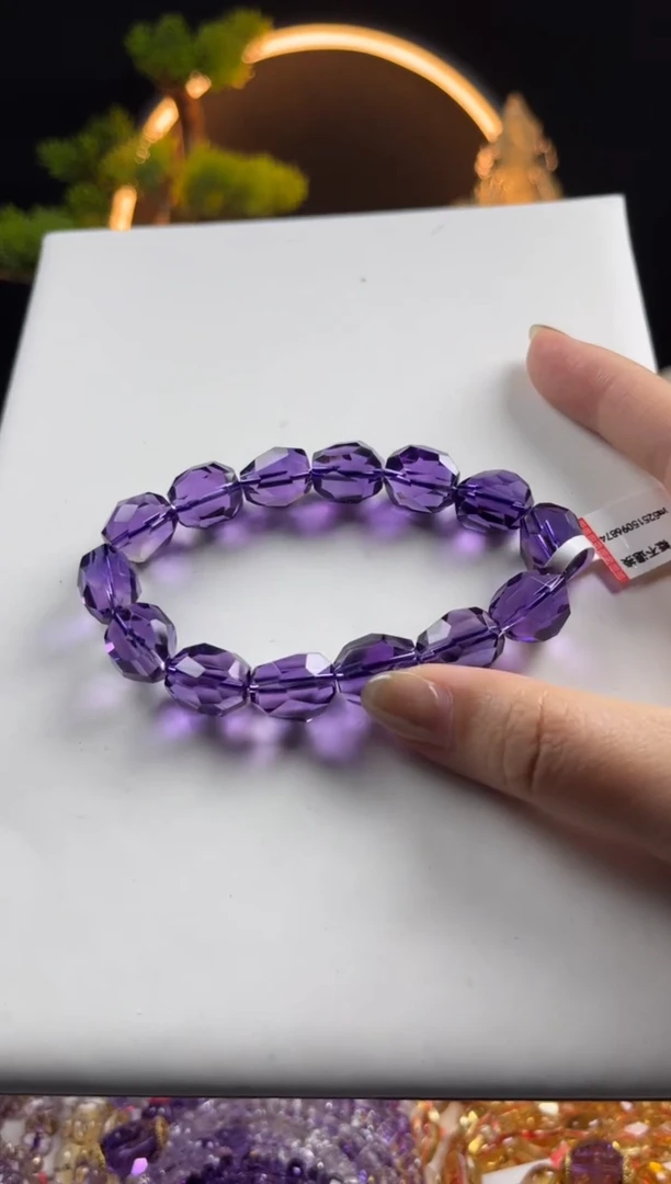 紫晶手链未镶嵌天然紫水晶钻切手串11mm左右