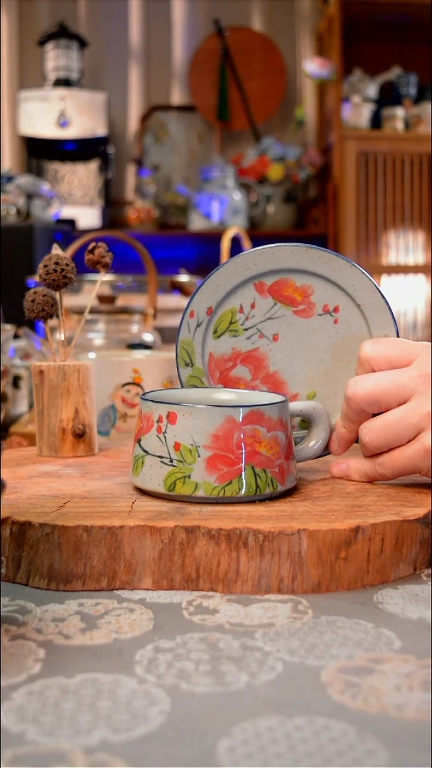 【闪购商品】杯子牡丹手工手绘手工手绘