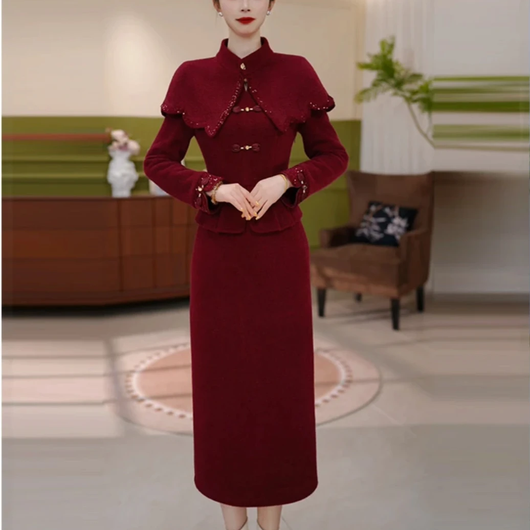 曼芬女装JG-25746新款2025年冬季时尚气质优雅显瘦连衣裙M-4XL