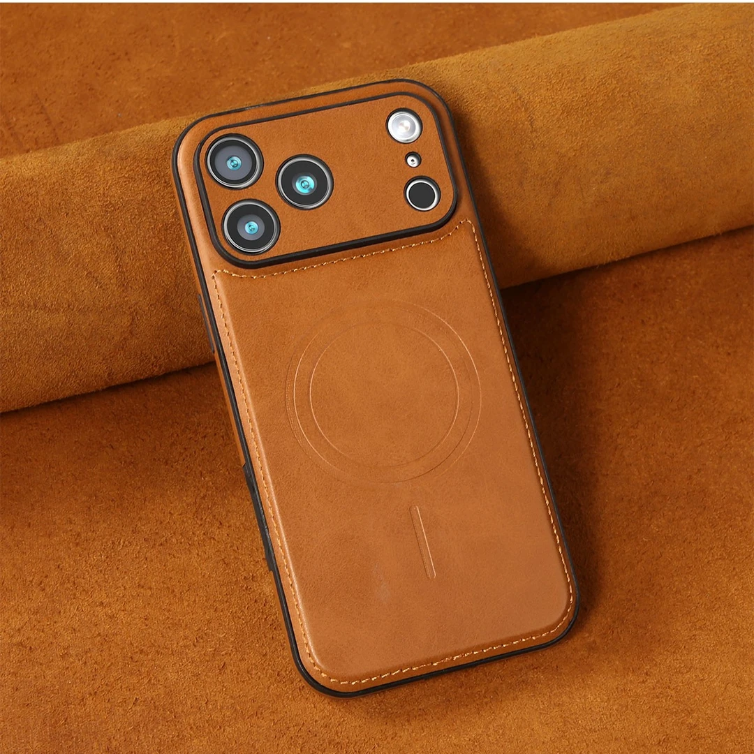 适用苹果17ProMax皮质手机壳简约iphone16/15全包防摔高档商务男