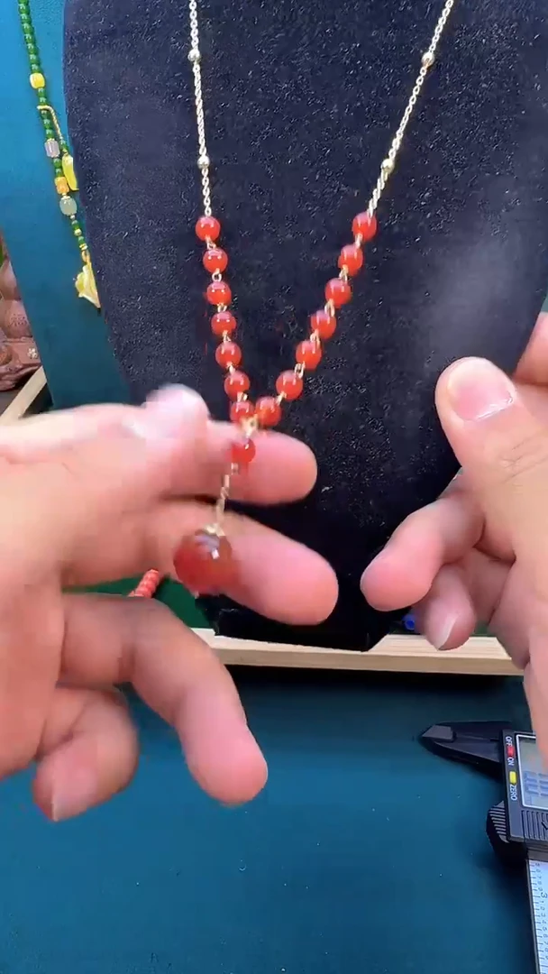 南红玛瑙14K金镶嵌颈饰X479