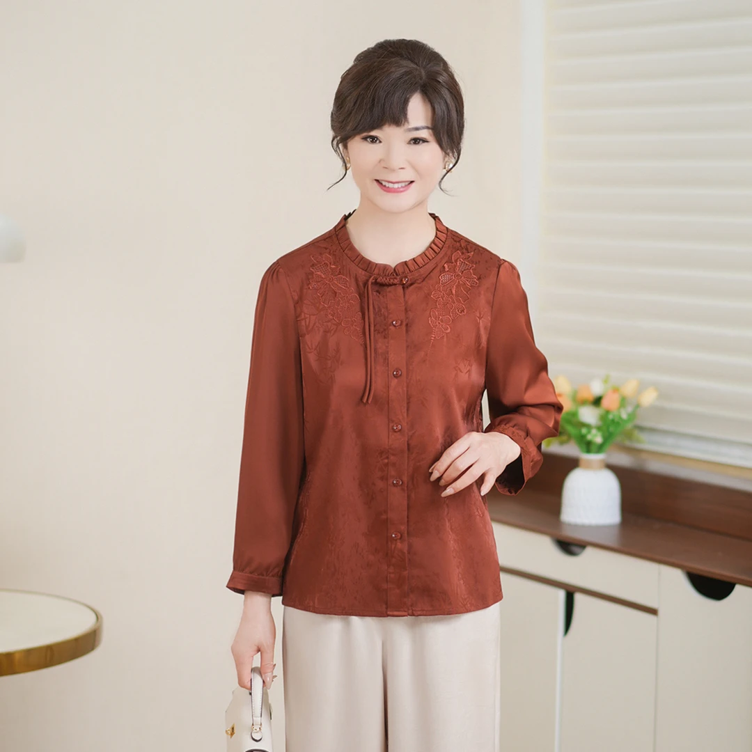 MUYUEZI/中年妈妈气质秋装新款洋气中老年春秋时尚大码衬衫上衣