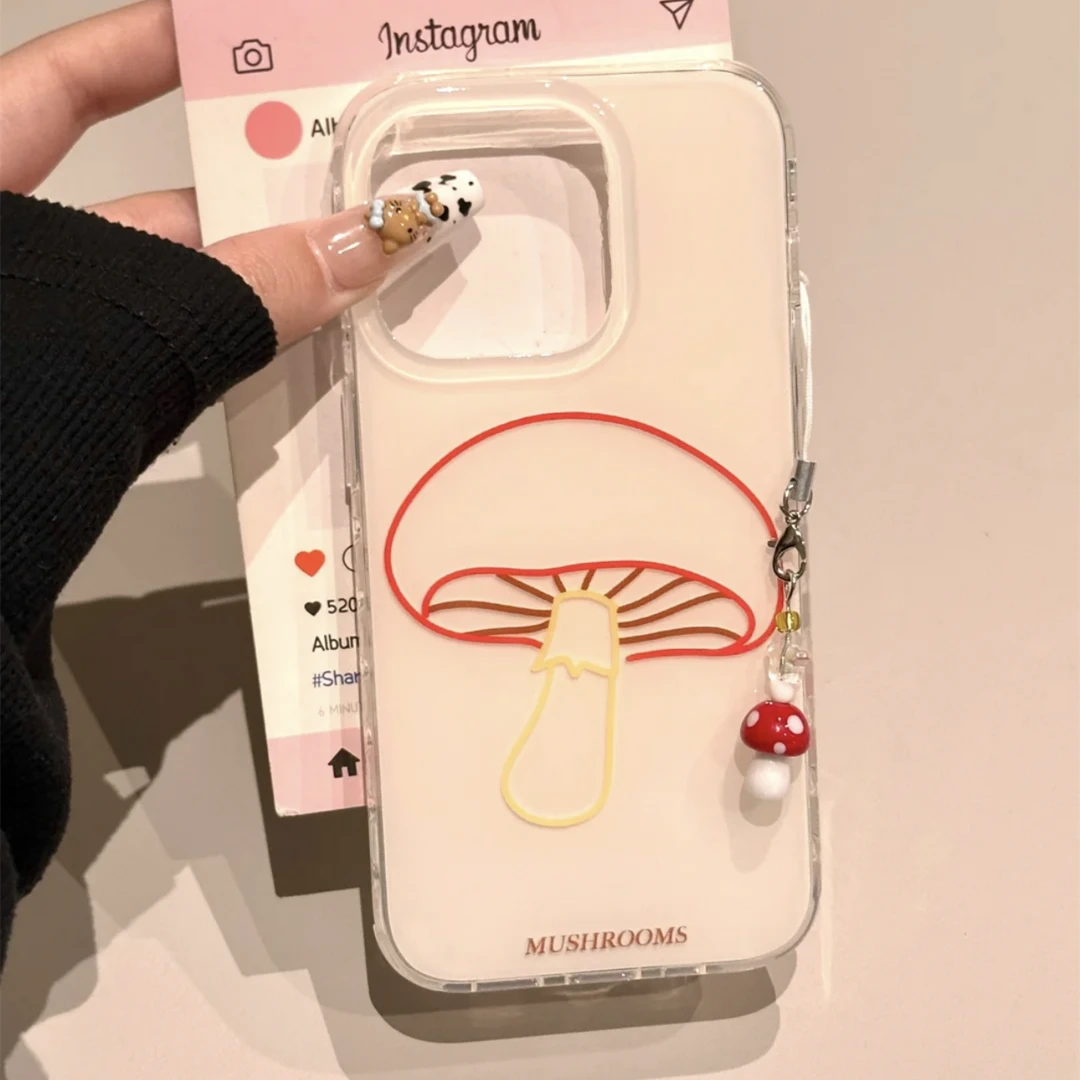 简约ins风线描蘑菇适用苹果手机壳华为oppovivo荣耀红米小米女软
