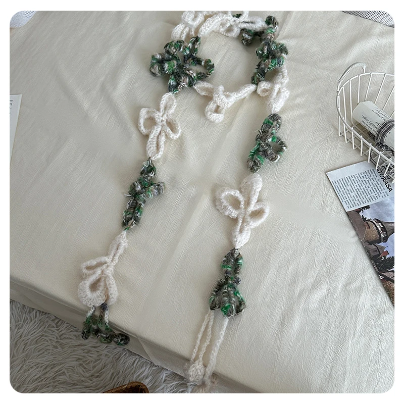 多用途手工编织小众设计毛线钩织花朵围巾辫子项链斜背链发带腰链