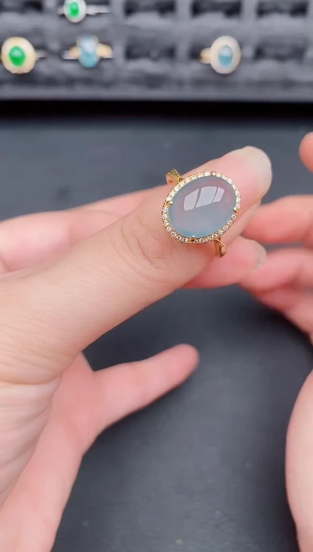 银S925镶嵌戒指翡翠天然a货翡翠60