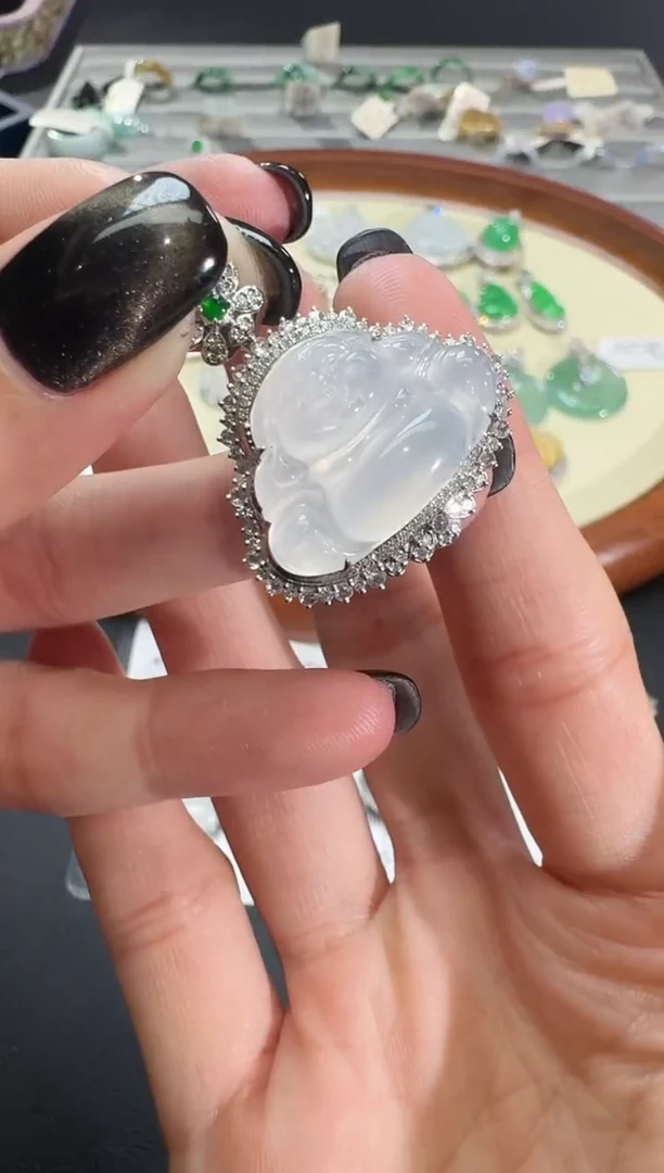 吊坠(不含链)18K金镶嵌翡翠【源头工厂】钻石镶嵌