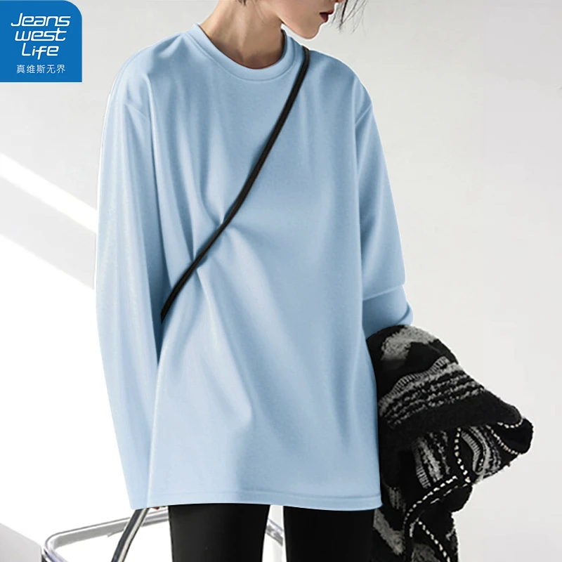 真维斯无界女士纯棉长袖春秋慵懒宽松显瘦女新款爆款通勤百搭上衣