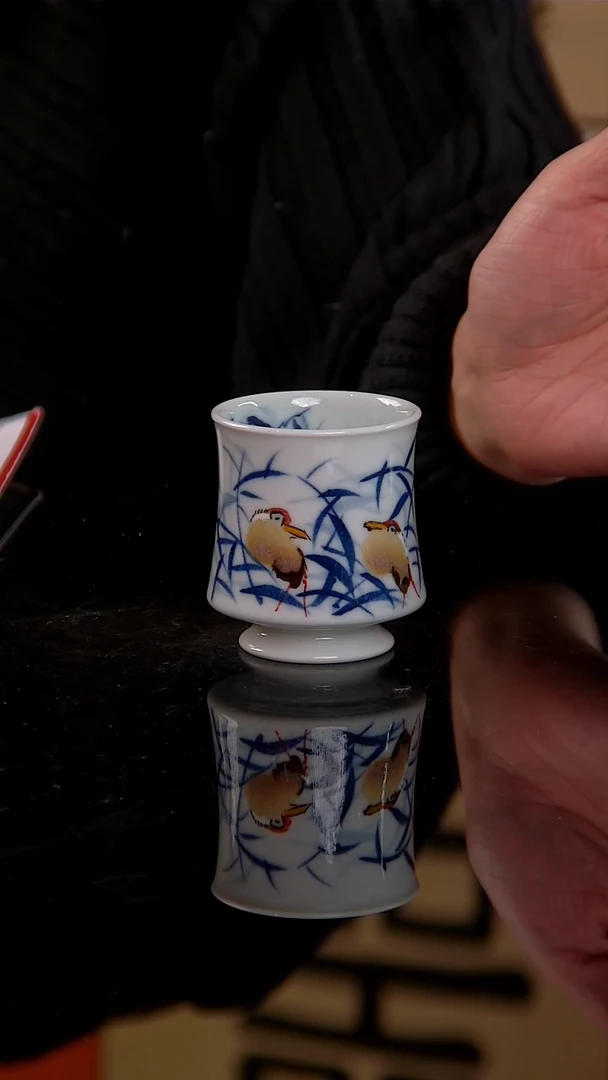 李华手绘青花鹭鸶闻香杯