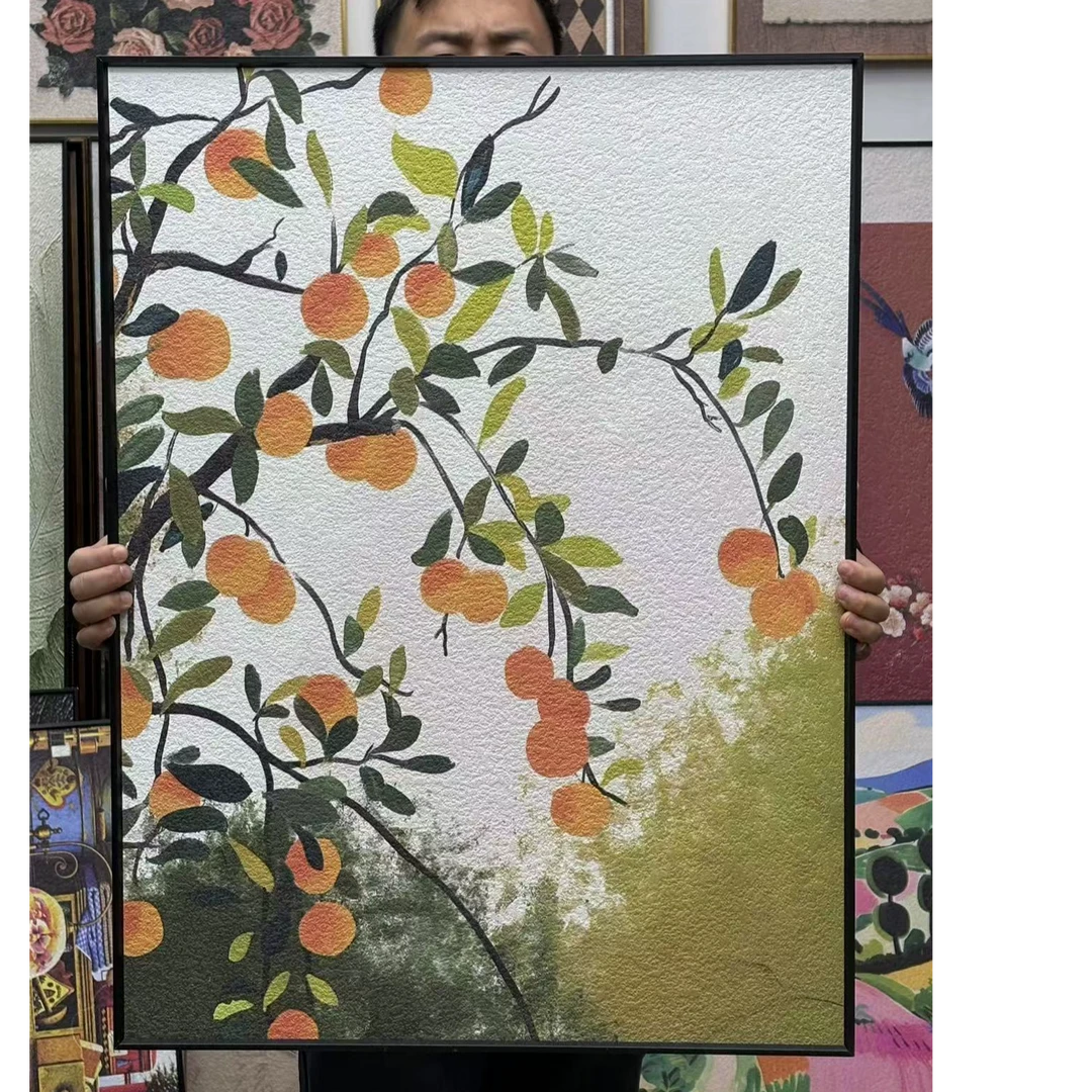 原创事事如意入户玄关柿子装饰画客厅壁画餐厅挂画新中式6080
