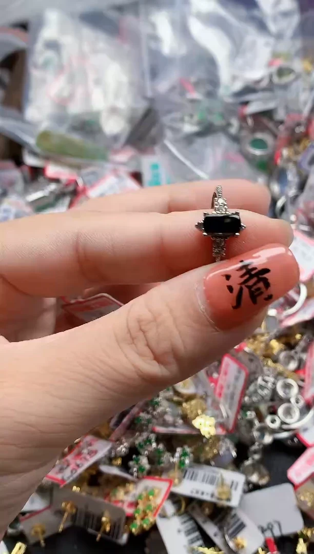 银S925镶嵌戒指翡翠天然A货缅甸翡翠