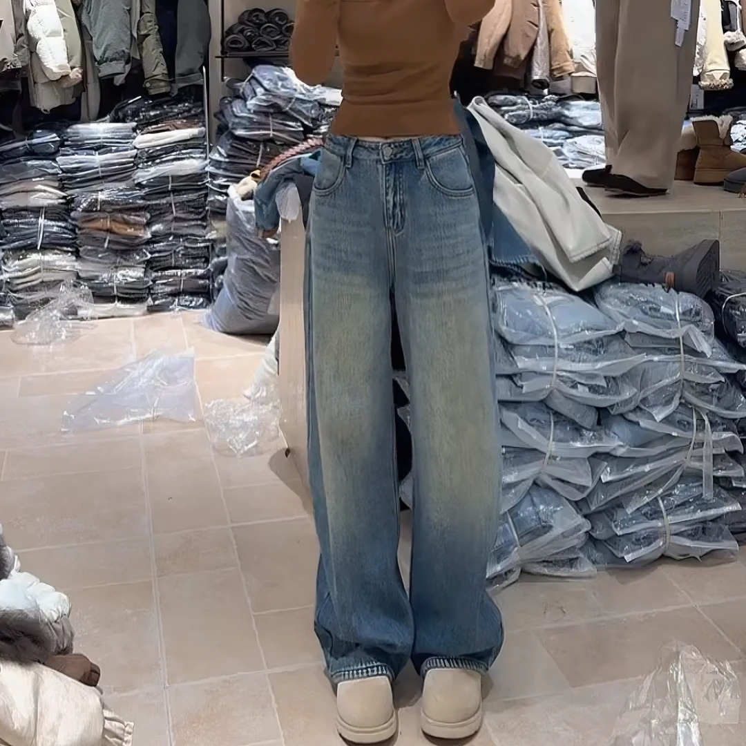 2025秋冬加绒显腿长气质显瘦高腰水洗牛仔裤窄版直筒裤LK2507925