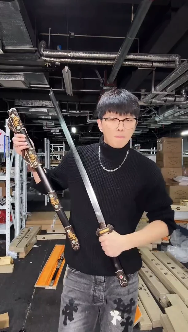 密炼钢 羽毛纹 三色唐刀 老物件