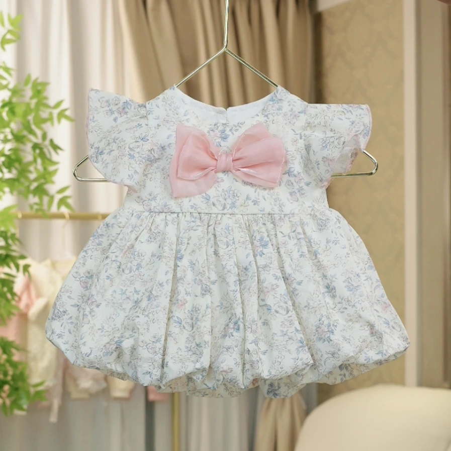 2025新款半身裙少女风夏季荷叶边连衣裙宝宝泡泡袖女童夏款