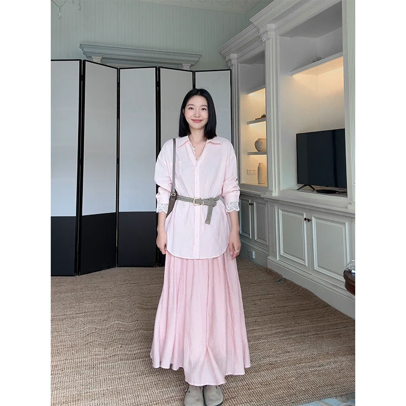 郭九九呢亚麻棉蕾丝衬衫半身裙 G925A04511