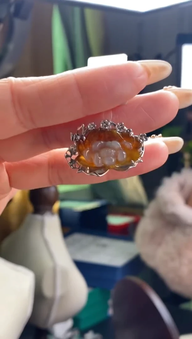 颈饰银S925镶嵌翡翠净货16857