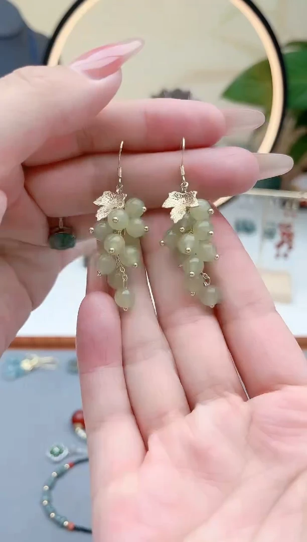 东陵石银S925镶嵌耳饰00葡萄青色