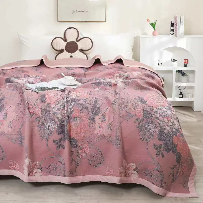 多功能纱布盖毯--雅韵花境粉230*250