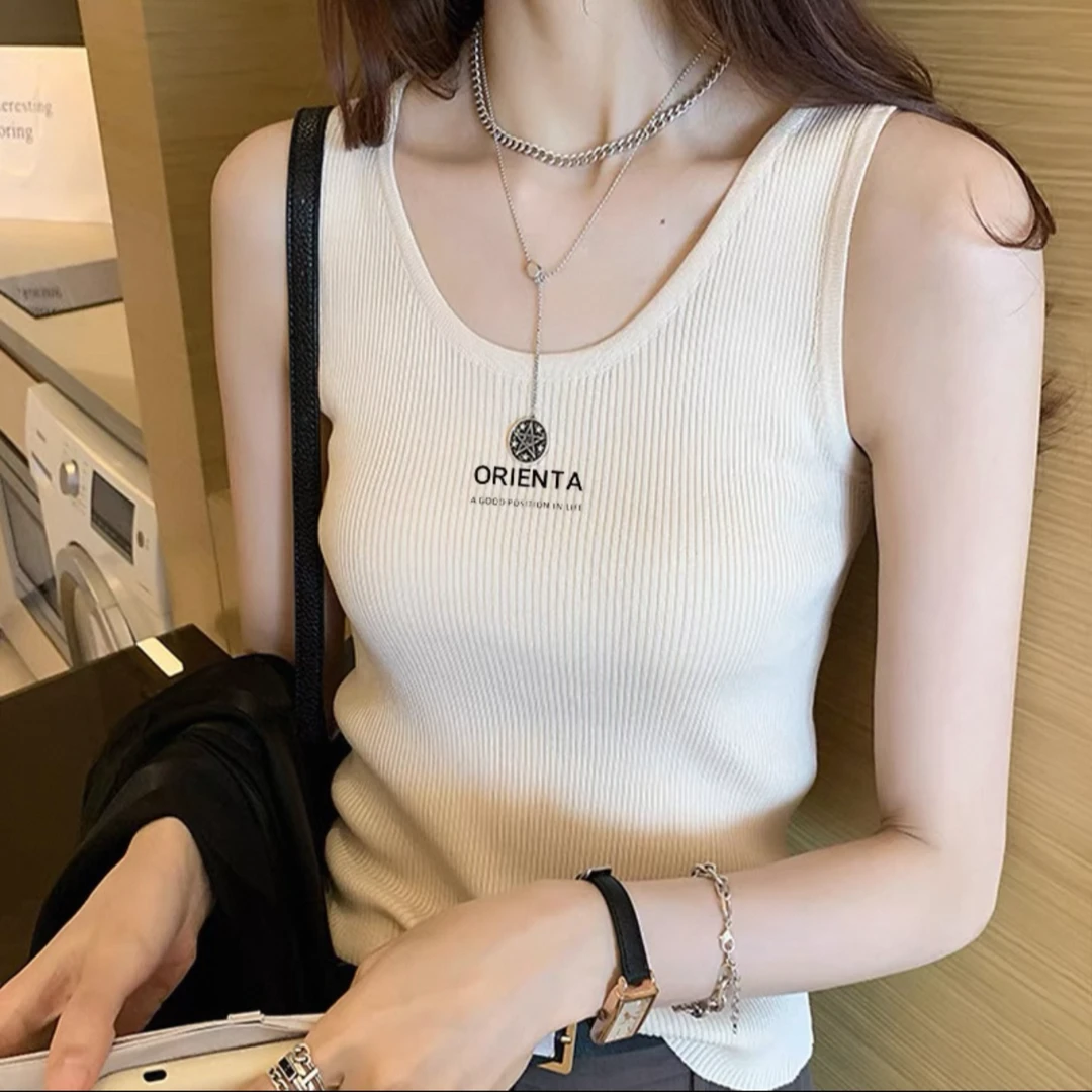 欧货白色吊带背心女内搭2025夏季新款修身显瘦字母性感上衣打底衫