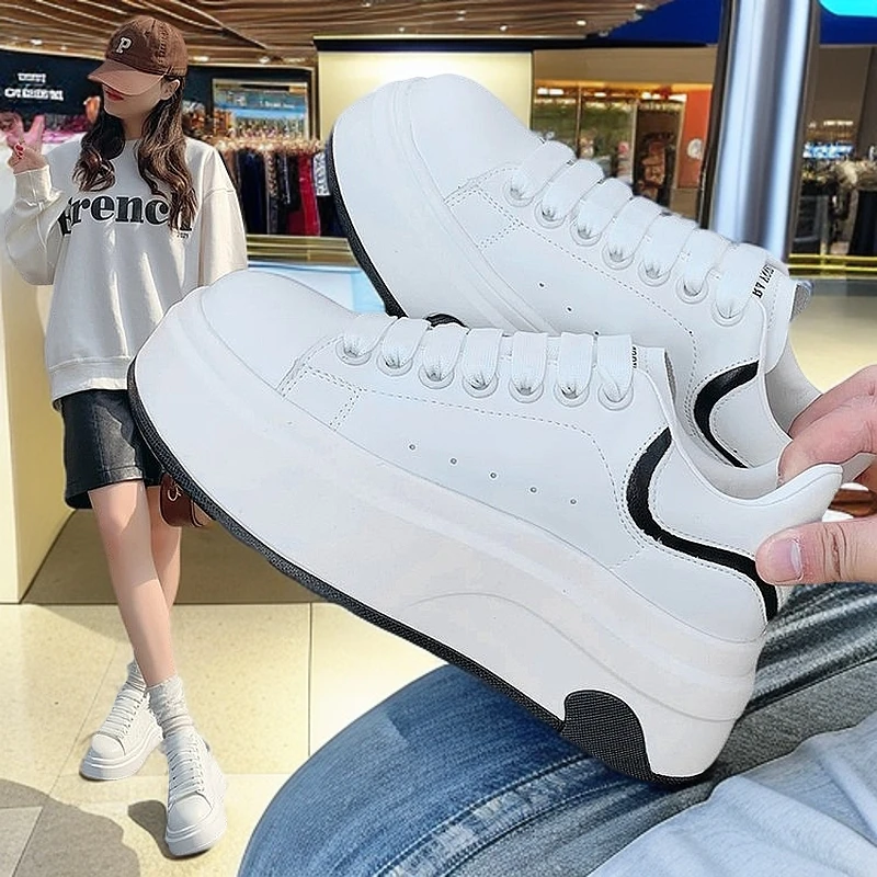 3901软皮小白鞋女春季新款厚底松糕鞋百搭运动休闲鞋白色板鞋单鞋