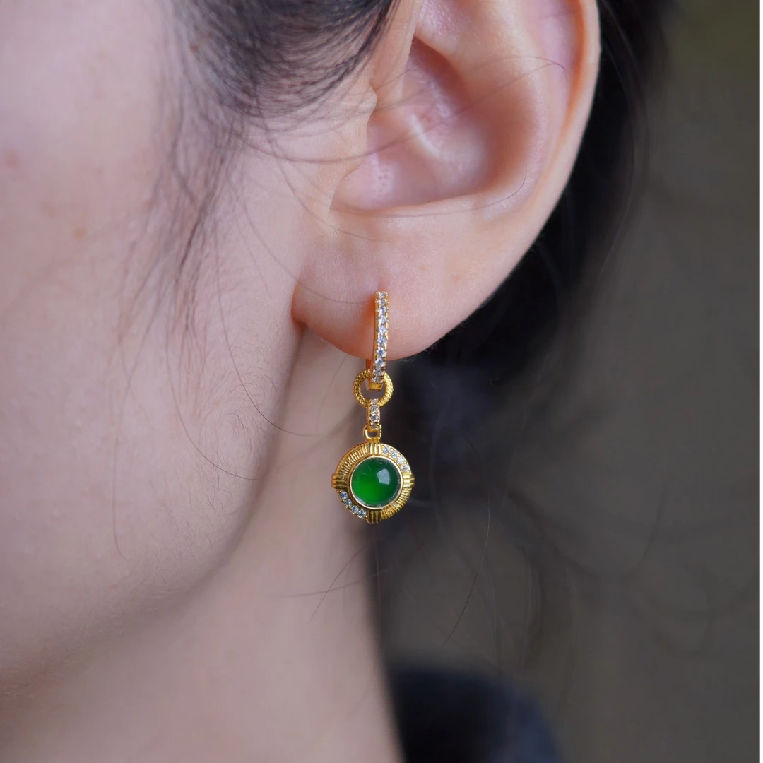 天然A货翡翠蛋面小滴溜百搭耳坠