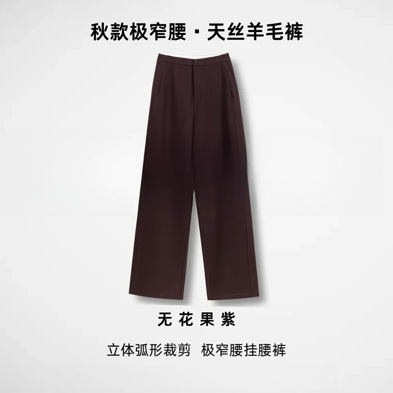 窄版阔腿裤女春秋季2025新款宽松天丝羊毛直筒裤垂感西裤灰色裤子
