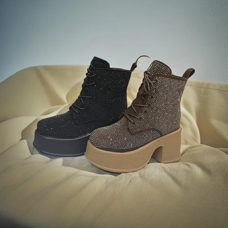 X8360布灵布灵方跟侧拉链前携带舒适百搭款时尚休闲鞋粗跟秋冬