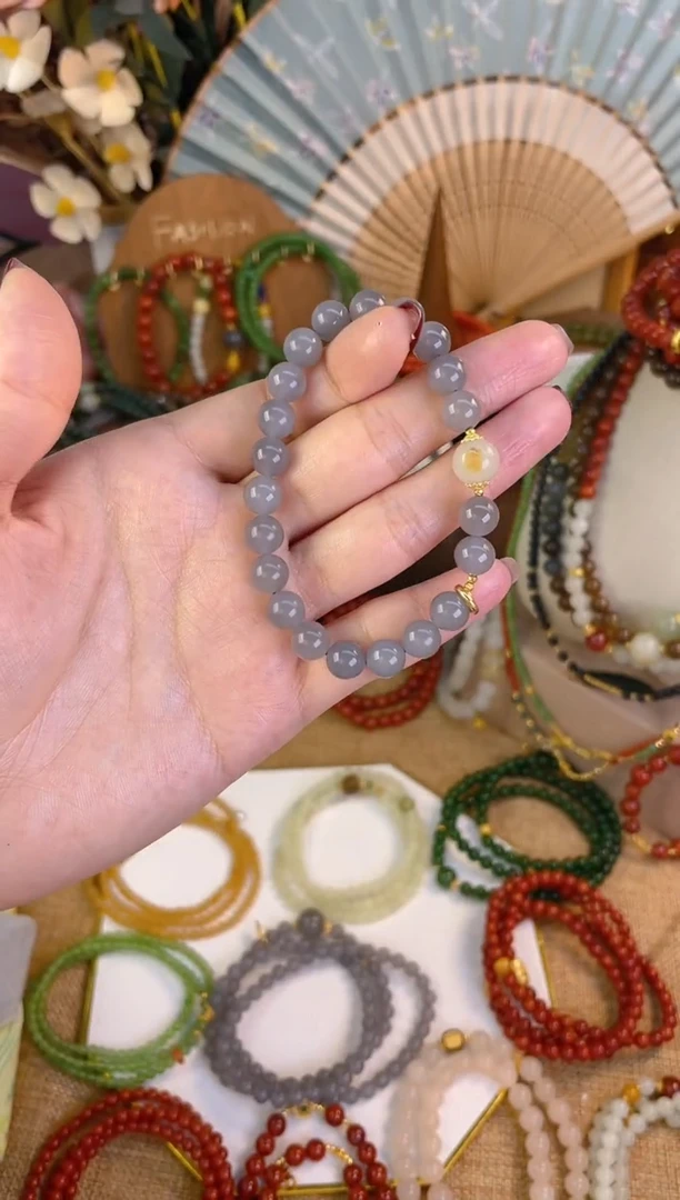 【闪购商品】和田玉手串18K金镶嵌烟紫