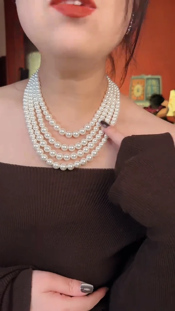 合金无合金重工复古多层珠珠项链耳针套装