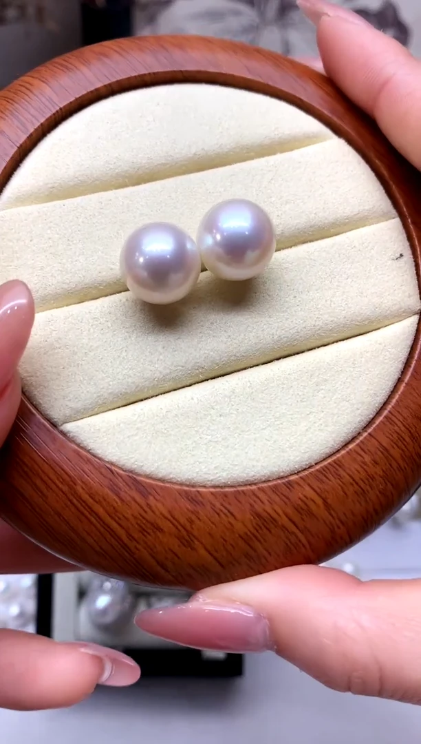 银S925镶嵌耳钉淡水珍珠12-13mm