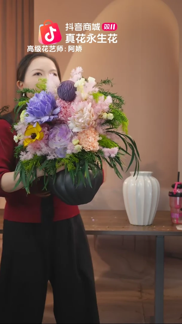 木：带花瓶+花束一套