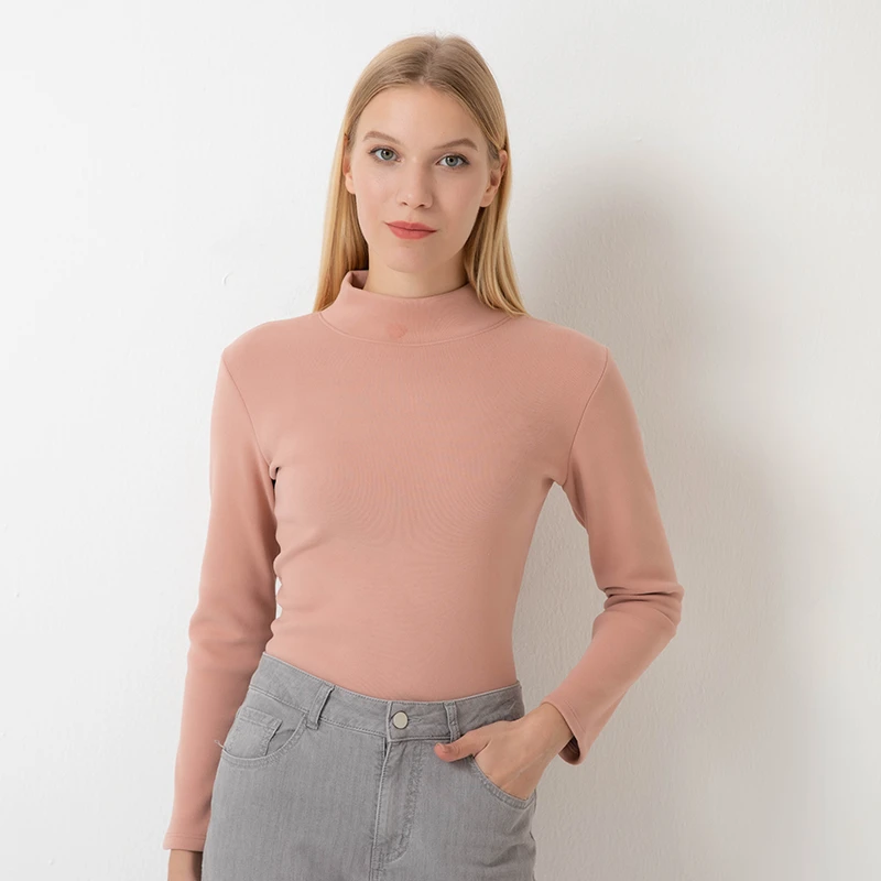 秋冬季女士简约保暖打底衫长袖上装修身内搭3524