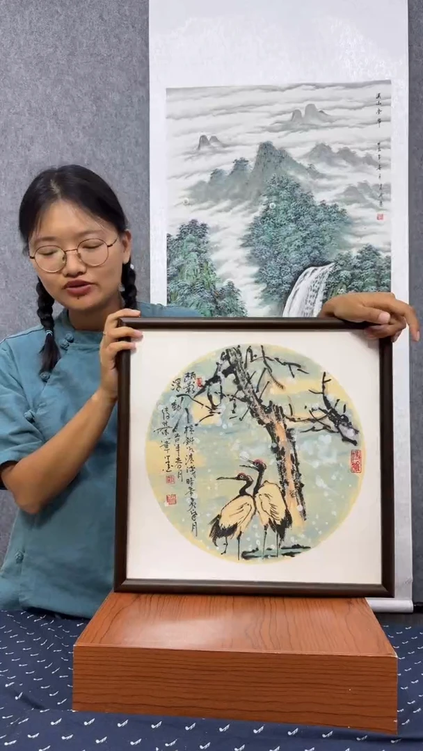 国画纯手绘松鹤图41×41cm
