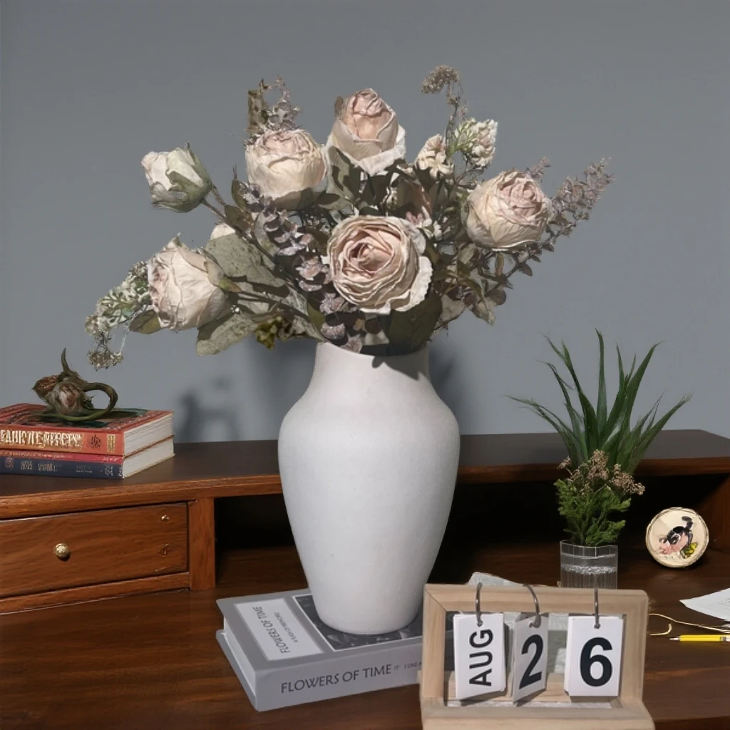 复古秋色玫瑰花尤加利仿真组合花把束假花向日葵室内家居餐桌装饰