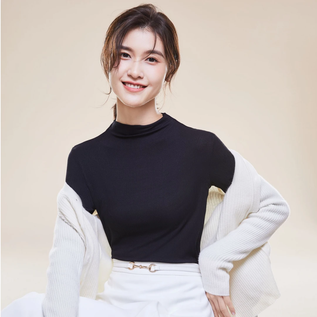 猫人女士春秋款修身中领打底衫