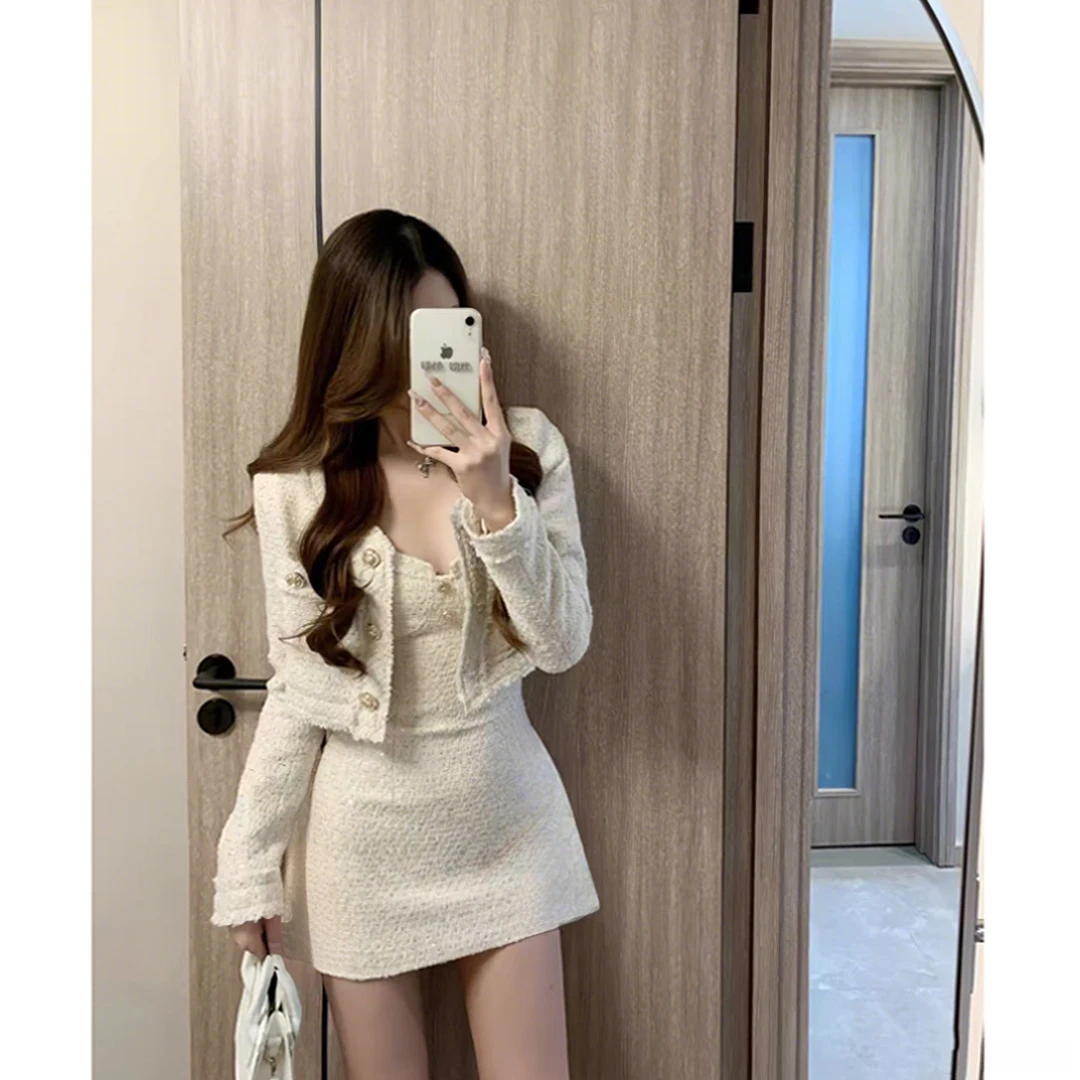 大码女装秋季轻熟御姐名媛气质小香风外套吊带连衣裙13220