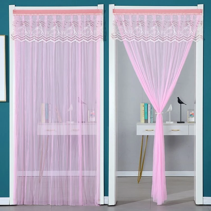 夏季家用防蚊魔术贴纱门帘免打孔蕾丝门帘窗帘卧室隔断帘四季通用