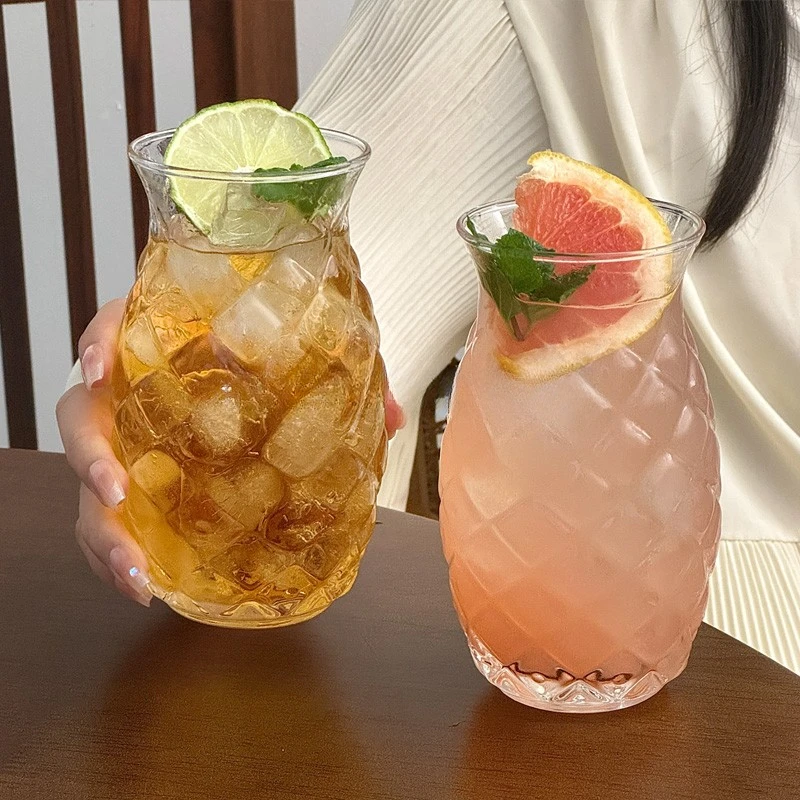ins风创意菠萝玻璃杯果汁饮料冷饮杯子家用客厅喝水咖啡杯高颜值