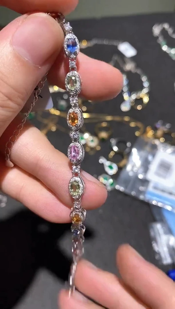 手链蓝宝石银S925镶嵌手链