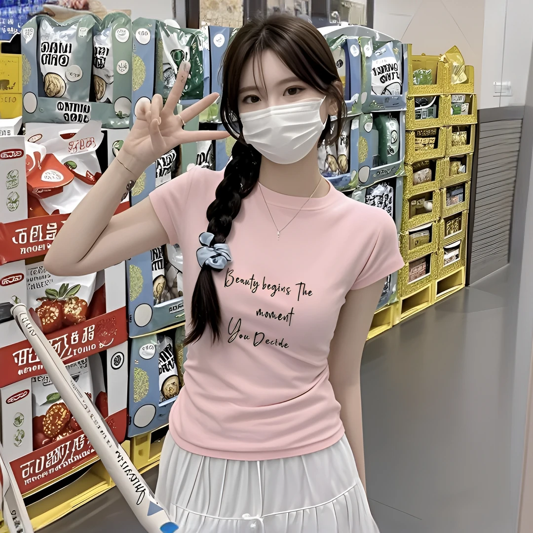 爆款百搭美式2025短款辣妹内搭短袖圆领T恤修身显瘦穿搭上衣女装