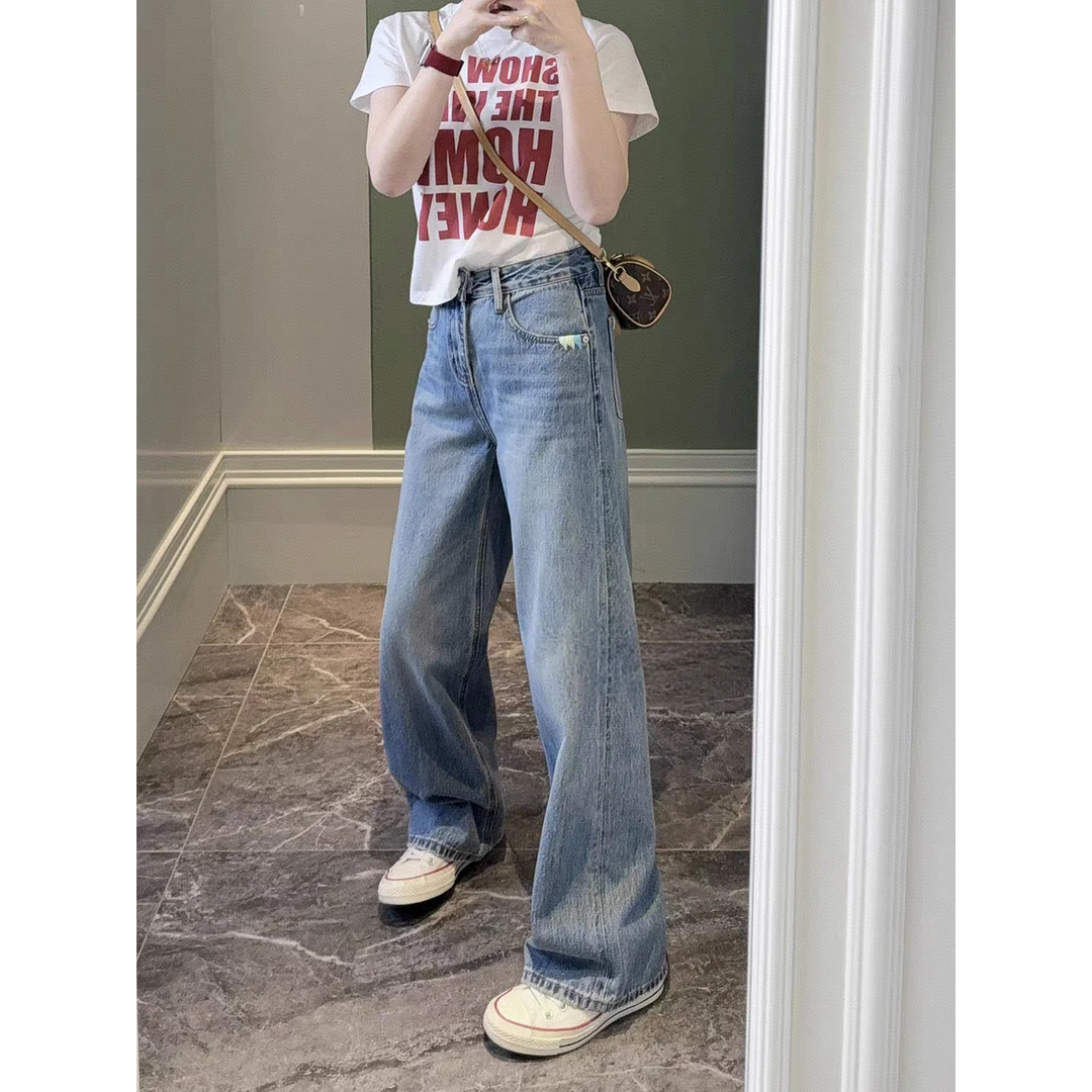 HH 65900 马卡龙配色！ 阔腿宽松拖地牛仔裤 高腰小众设计款