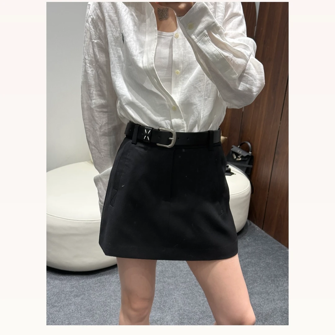 【雪儿姐姐】早春新款短裙带内衬带皮带休闲时尚高腰显瘦百搭短裙