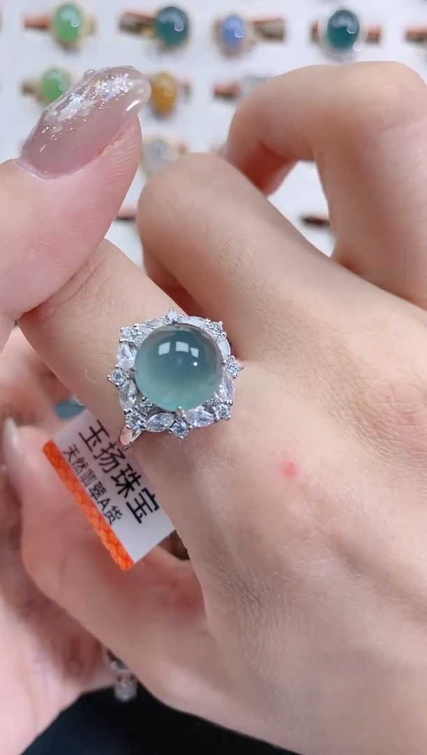 银S925镶嵌戒指翡翠天然翡翠