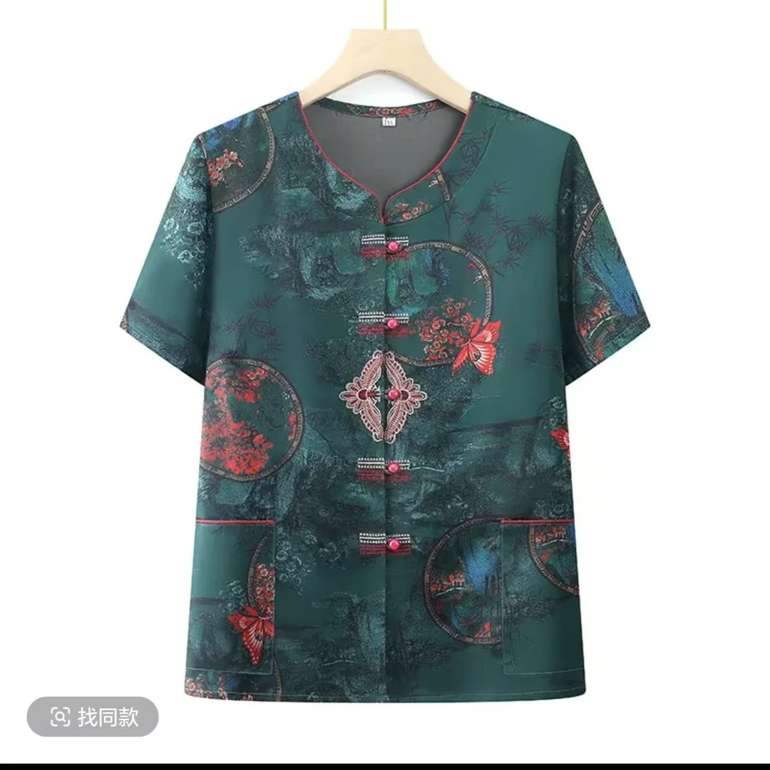 8036新中式中老年人短袖衬衫夏装奶奶装女士夏季新款衬衣新仓库